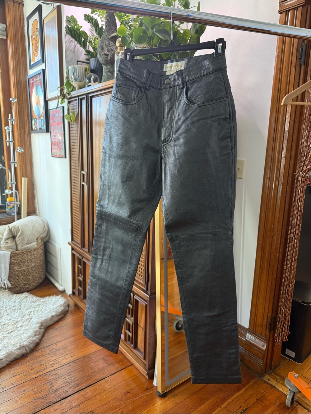 Semi-Metallic Black Leather Jeans